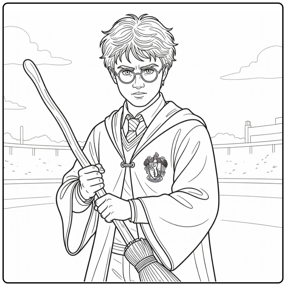 harry potter kleurplaat Quidditch tenue met bezem
