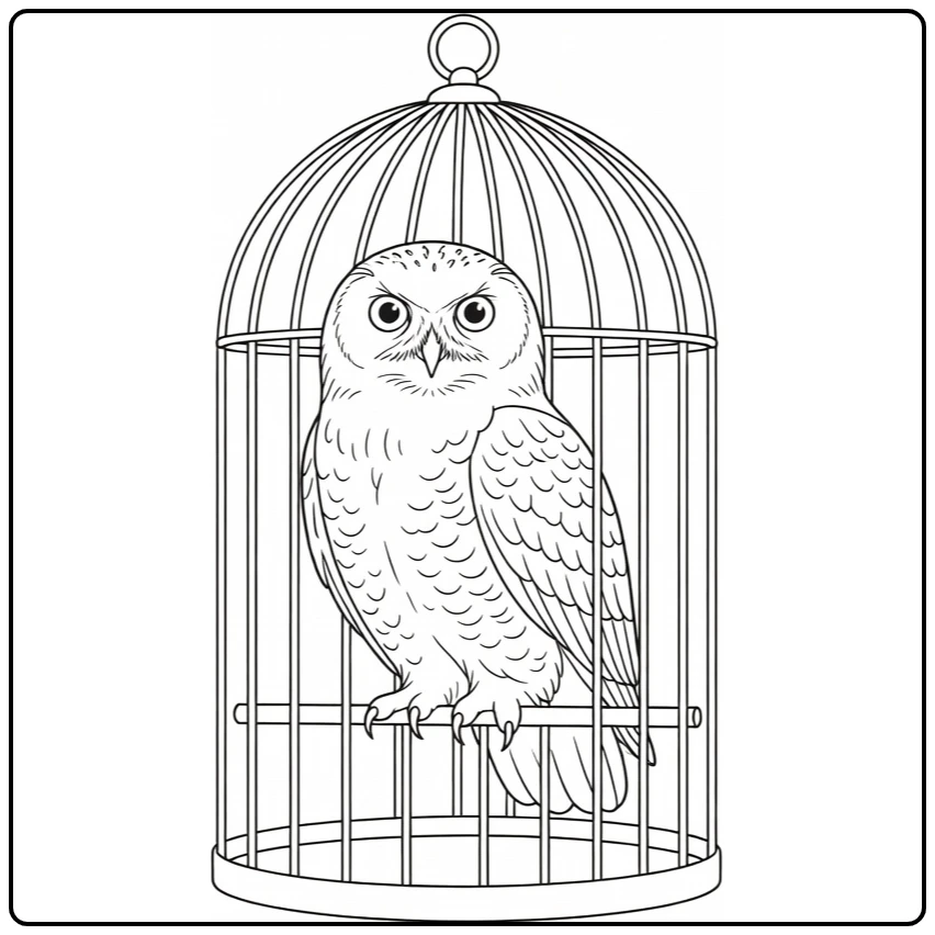 hedwig harry potter kleurplaat uil in open vogelkooi
