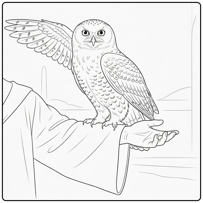 hedwig harry potter kleurplaat Hedwig op Harry's arm