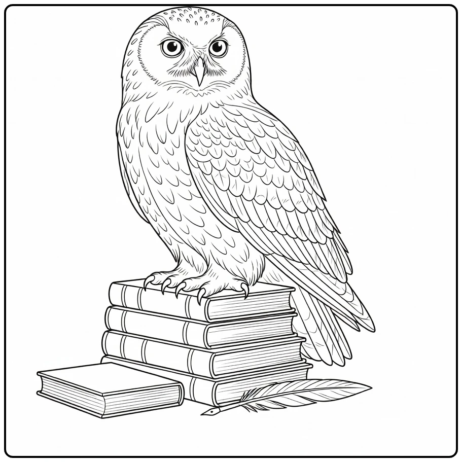 hedwig harry potter kleurplaat sneeuwuil op toverboeken