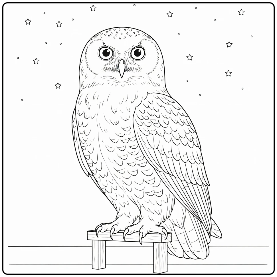 hedwig harry potter kleurplaat uil op houten standaard