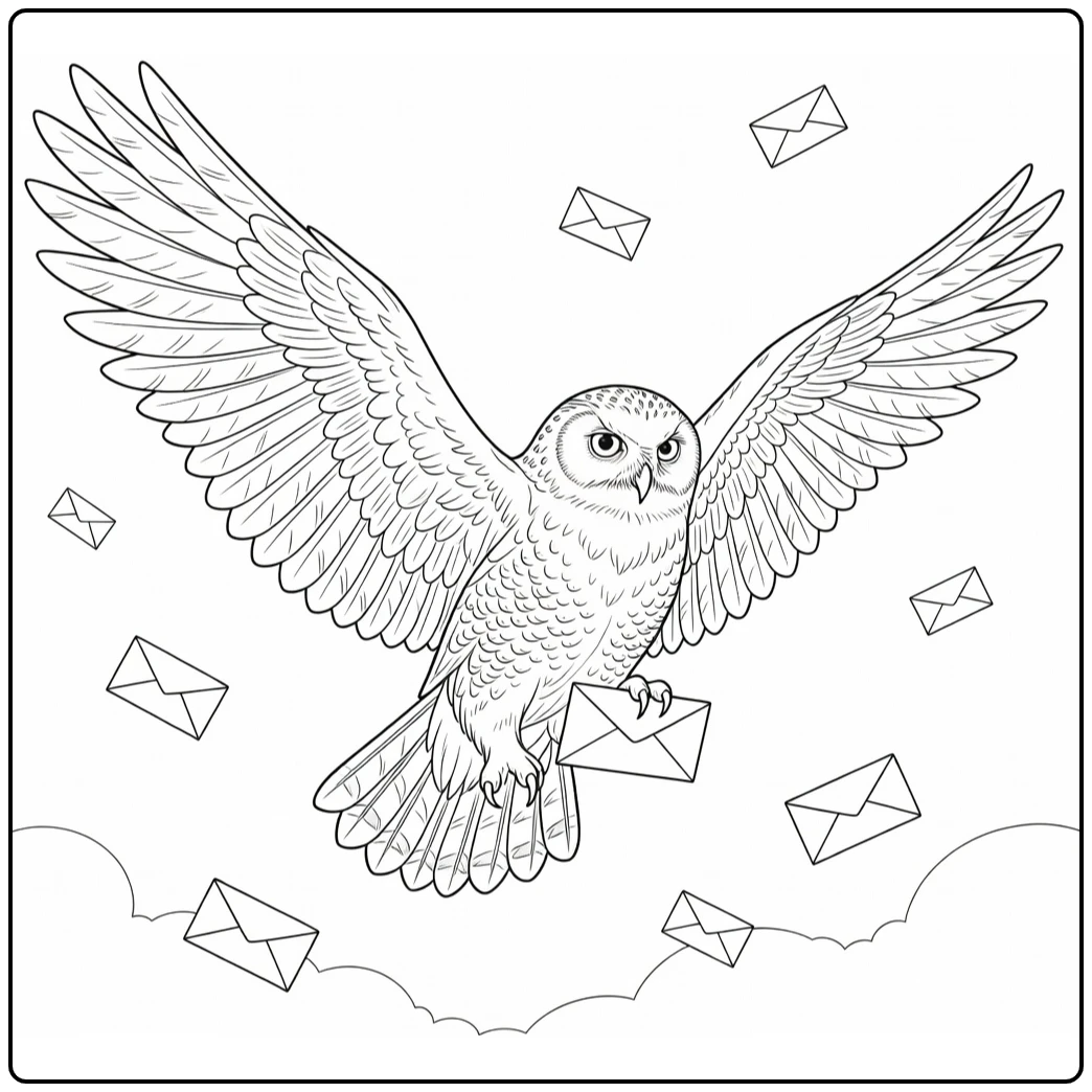 hedwig harry potter kleurplaat Hedwig vleugels uit met brief