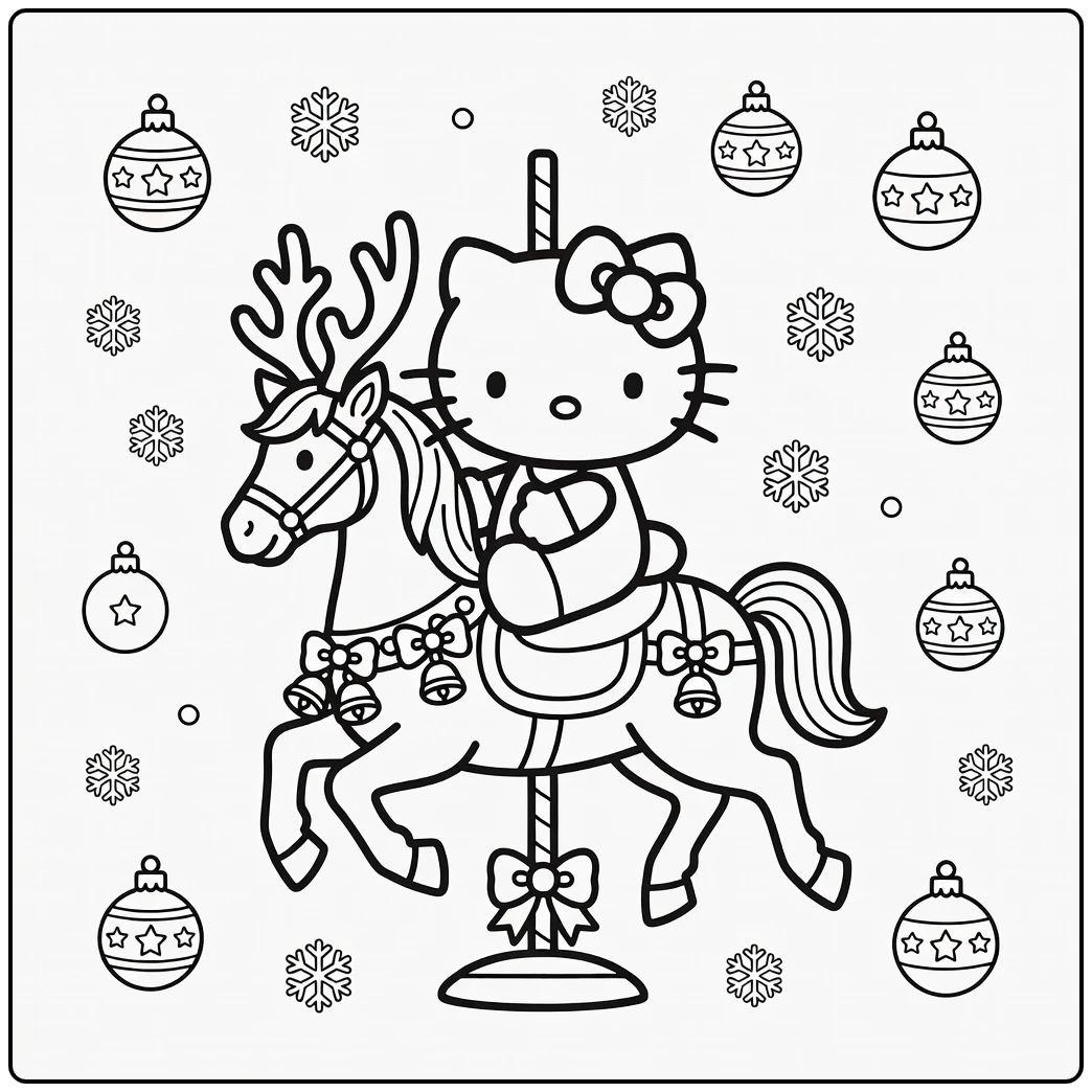 hello kitty kerst kleurplaat: Hello Kitty op rendierpaard