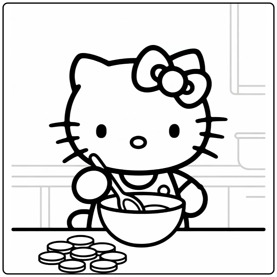 hello kitty kleurplaat makkelijk koekjes bakken keuken