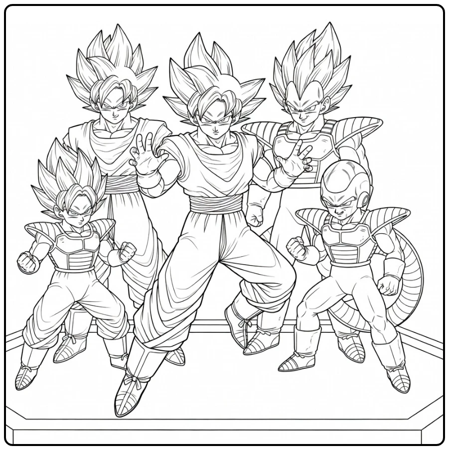 Dragon Ball Super kleurplaat: Hit stapt vooruit handen gepositioneerd