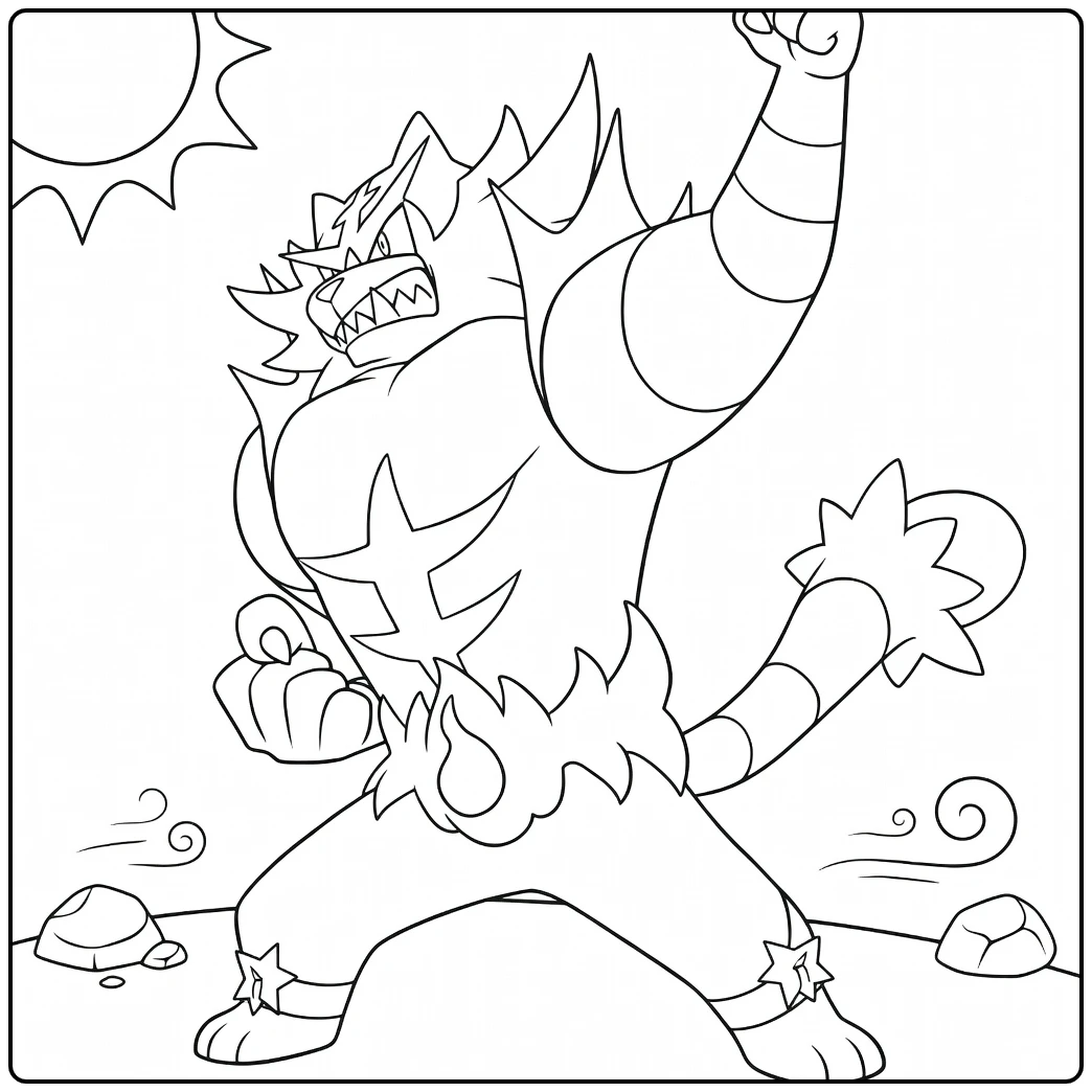 Incineroar pokemon vuur kleurplaat brullend in strijdhouding