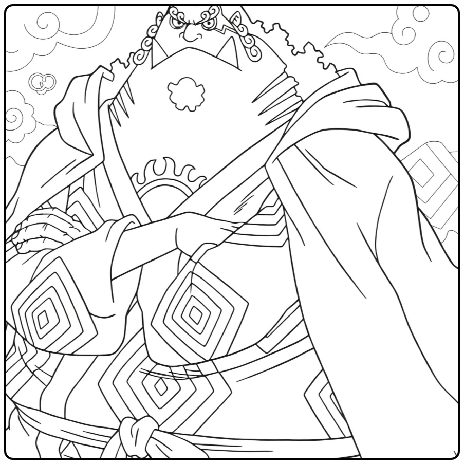 Jinbe kleurplaat: stoere One Piece visman met boze blik