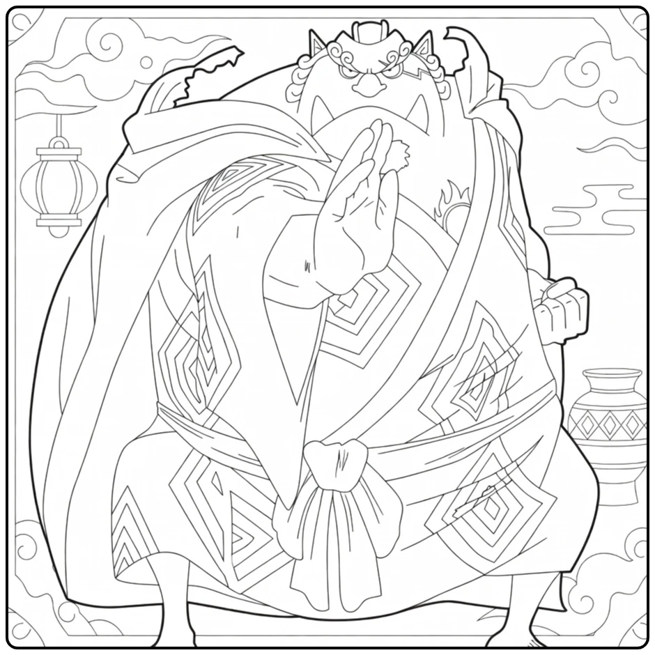 Jinbe kleurplaat One Piece vis-man in machtige pose