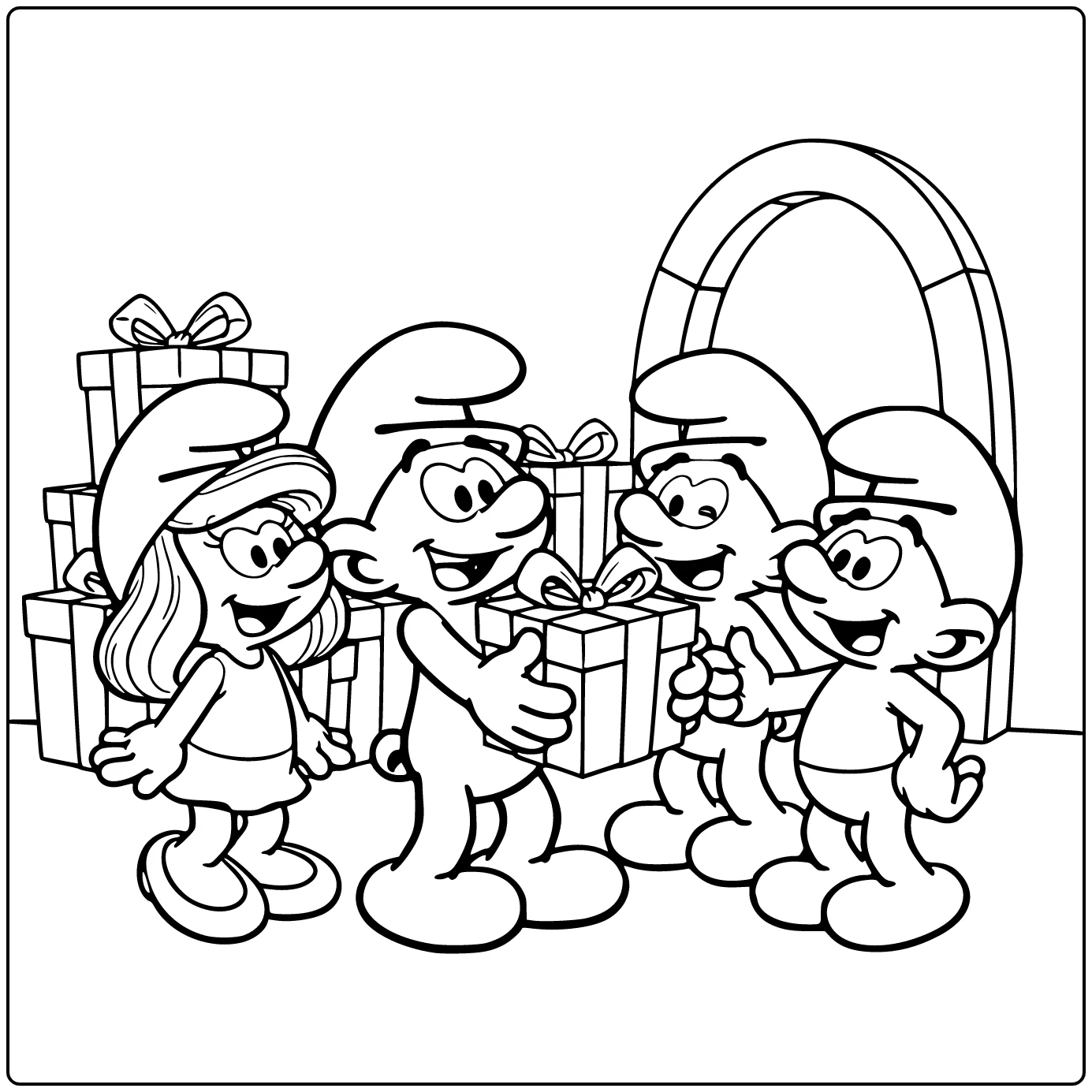 Smurfen kleurplaat: Jokey Smurf met verrassingsdoos