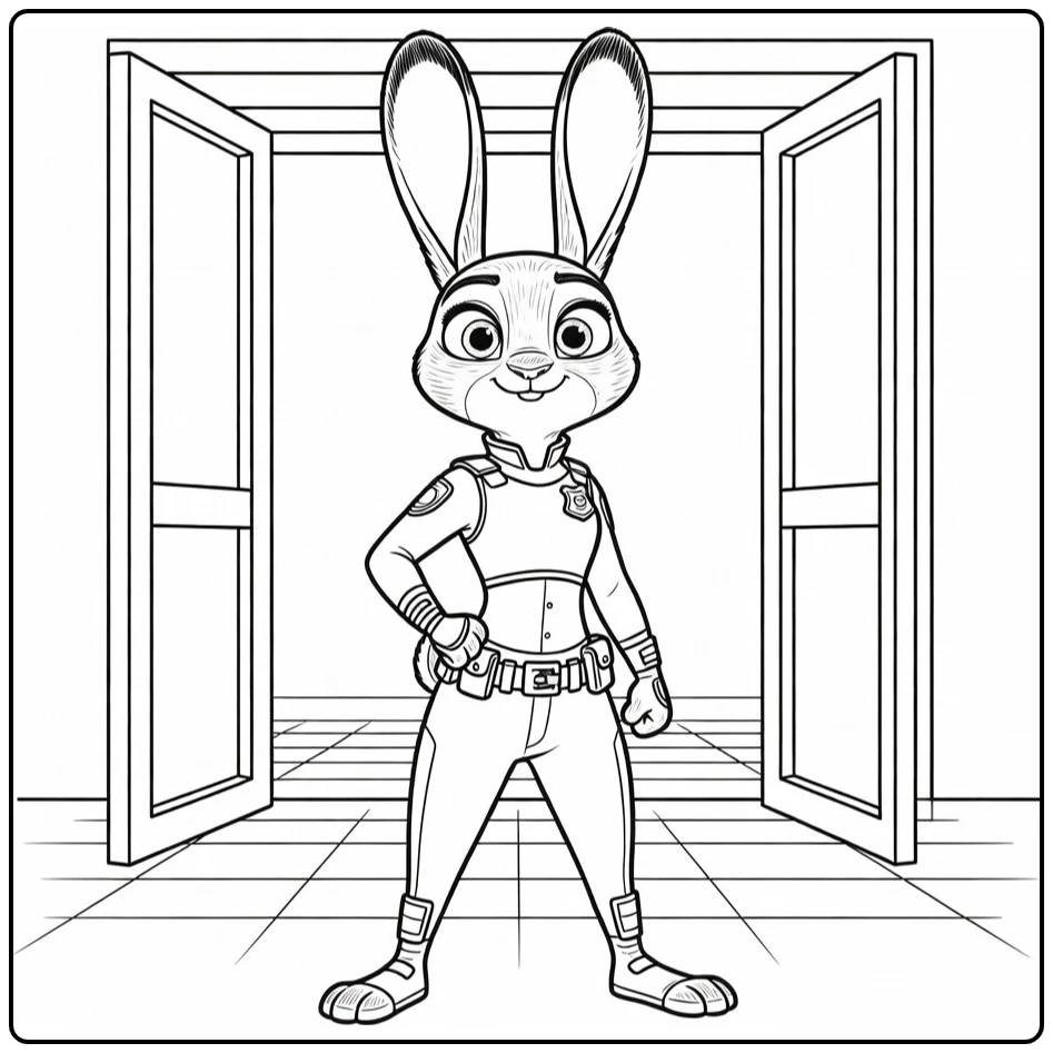 Judy Hopps Kleurplaat heroïsche pose bij politiebureau