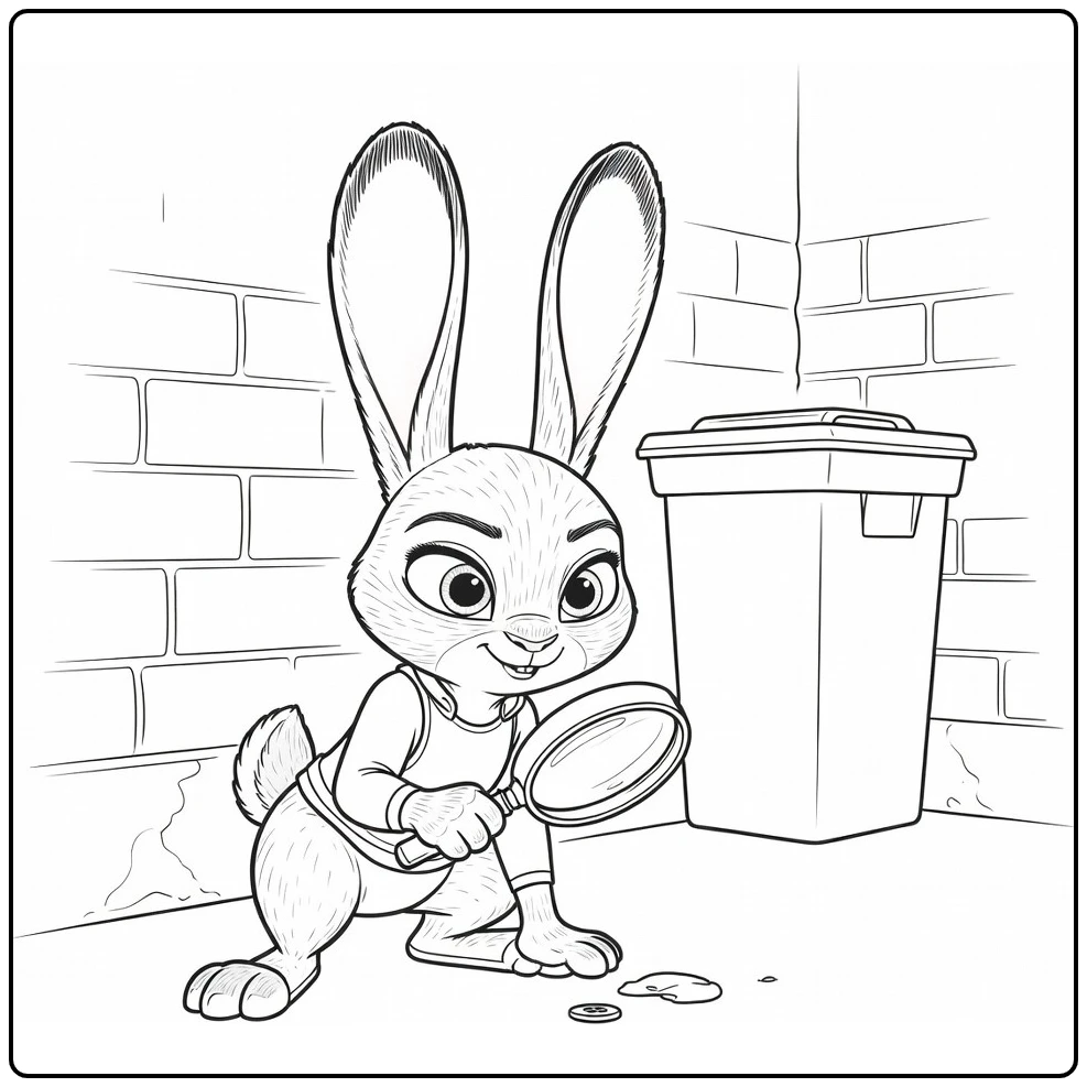 Judy Hopps Kleurplaat: Judy onderzoekt spoor met vergrootglas