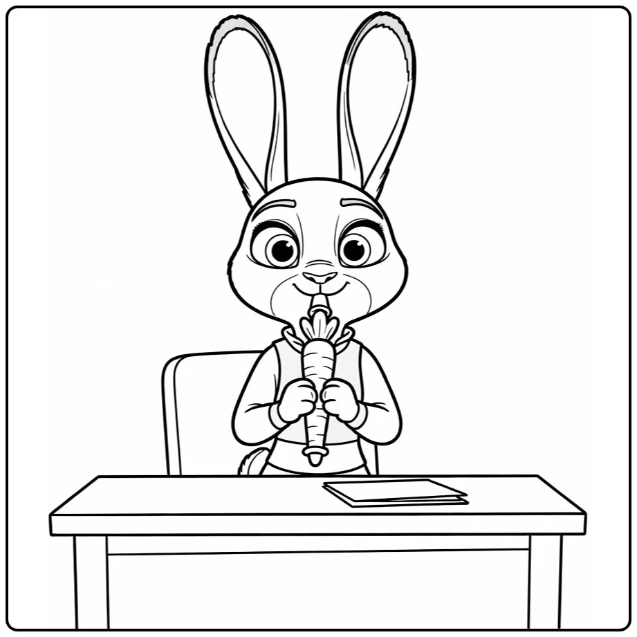 Judy Hopps Kleurplaat: Judy met wortelvormige blokfluit