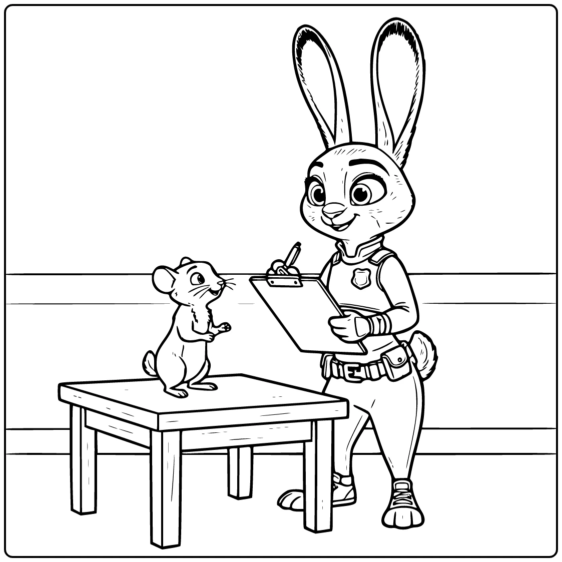 Judy Hopps Kleurplaat: Judy interviewt klein dier getuige