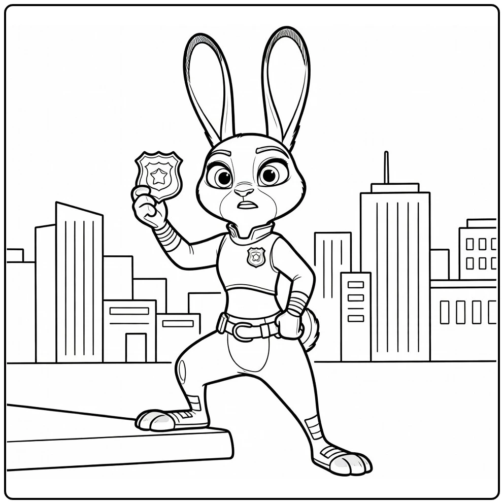 Judy Hopps Kleurplaat: trots met poot op stoeprand