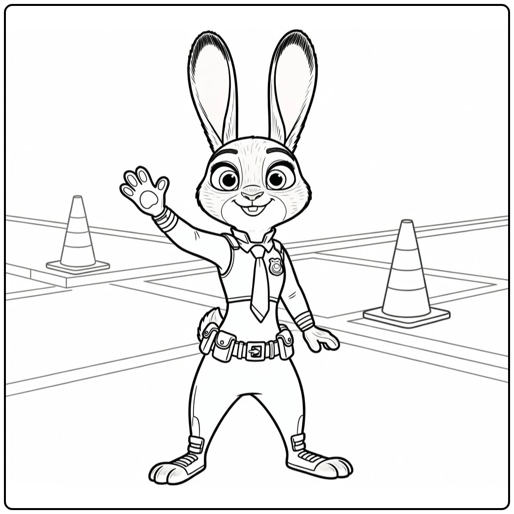 Judy Hopps Kleurplaat: regelt verkeer poot omhoog