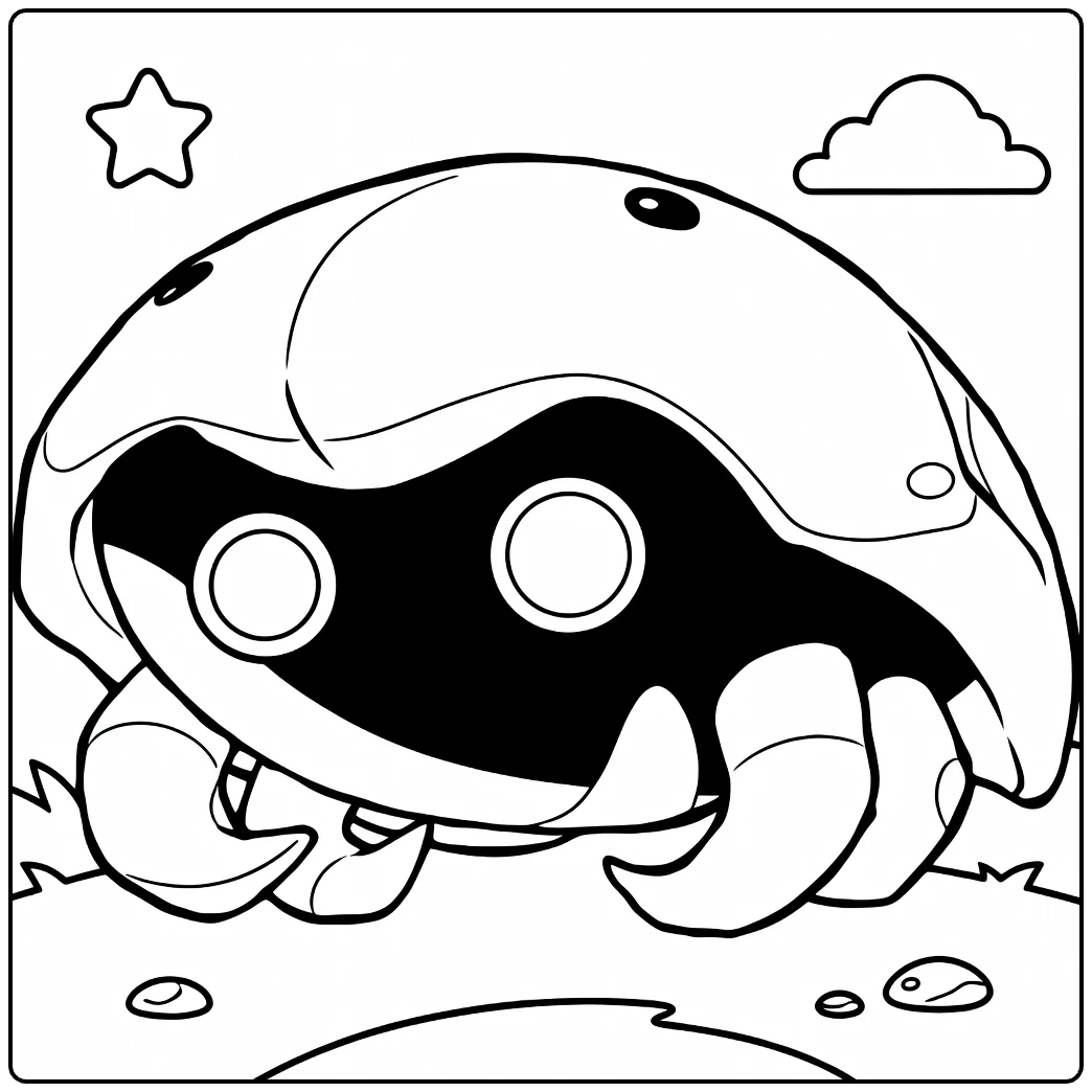 Kabuto Water Pokemon Kleurplaat: schelp, klauwen, ogen