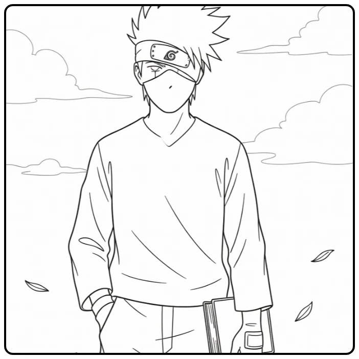 Kakashi Kleurplaat: Kakashi Hatake met boek, hand in zak