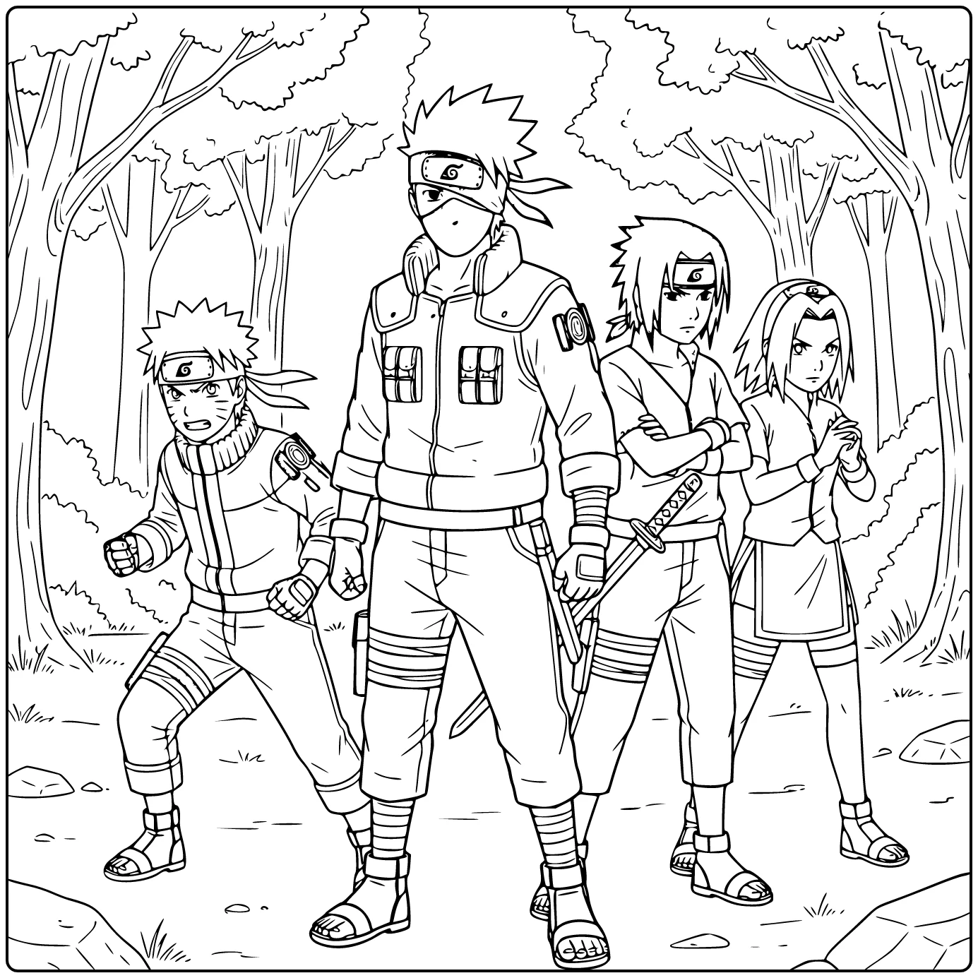 Kakashi kleurplaat: Hatake in kalme gevechtsklaar pose