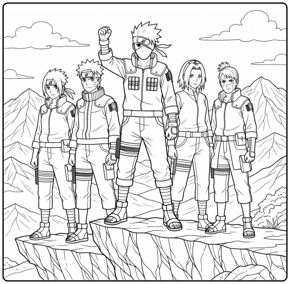 Kakashi kleurplaat: Hatake op rotsklif heroïsch