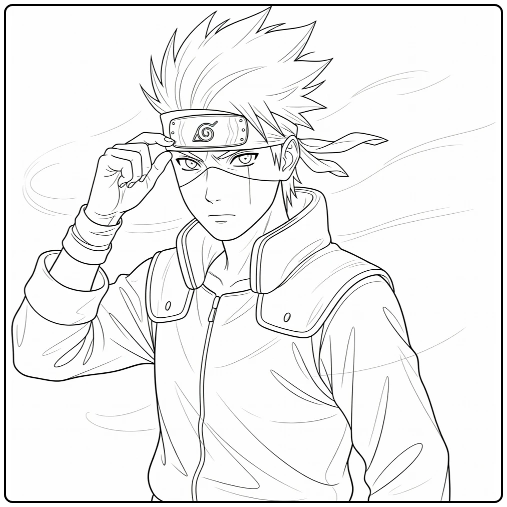 Kakashi kleurplaat: hoofdband optilt, speciaal oog