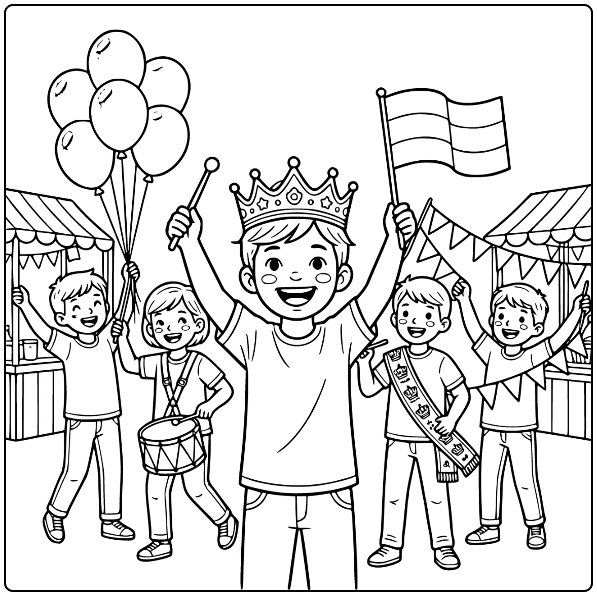 Kinderen Op Koningsdag Kleurplaat vrolijk kind op feeststraat