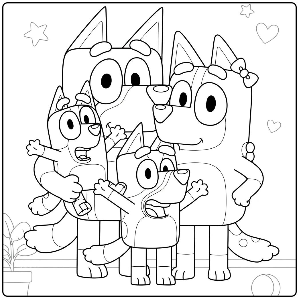 kleurplaat bluey familie knuffelend gratis printen