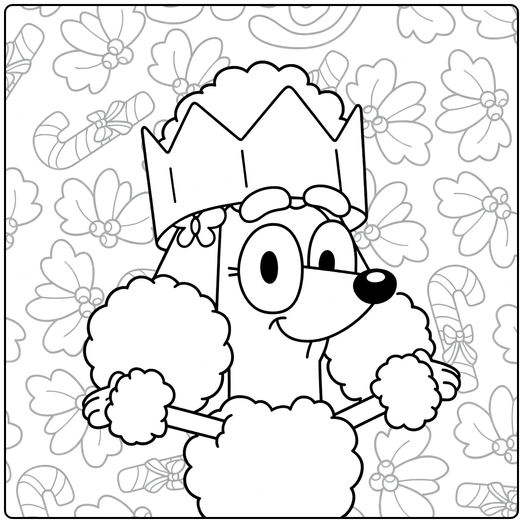 kleurplaat coco bluey poedel prinses met kroon