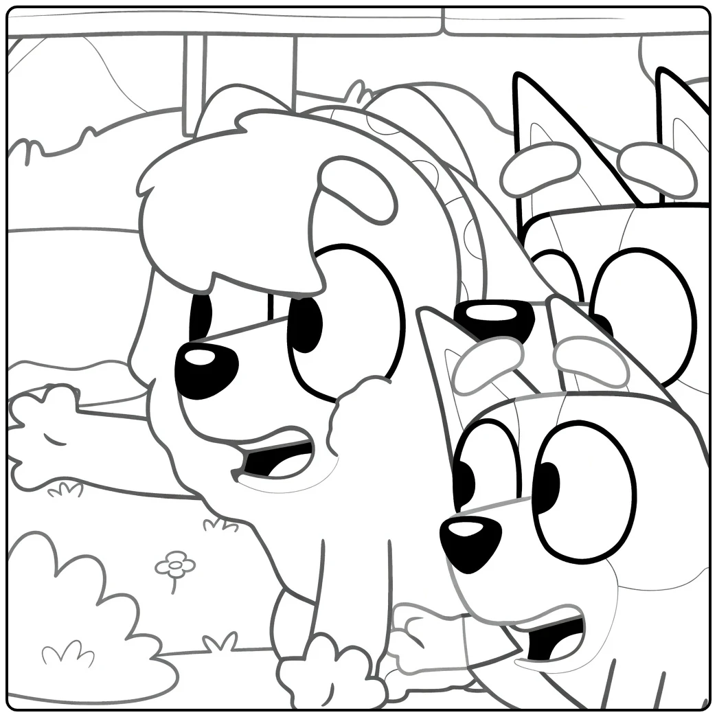 kleurplaat judo bluey: Bluey en Bingo in judo actie
