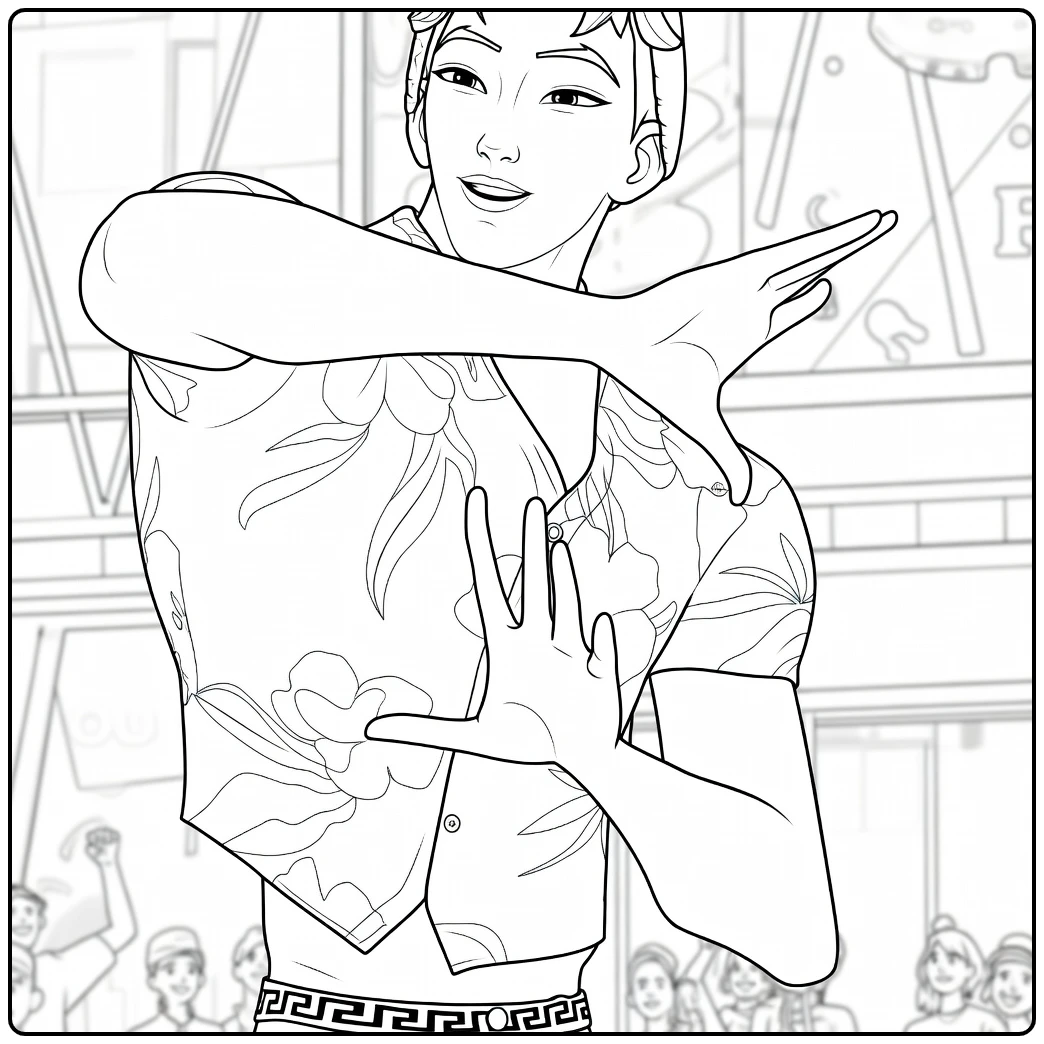 kleurplaat kpop demon hunters Abby Saja jongen in bloemen shirt