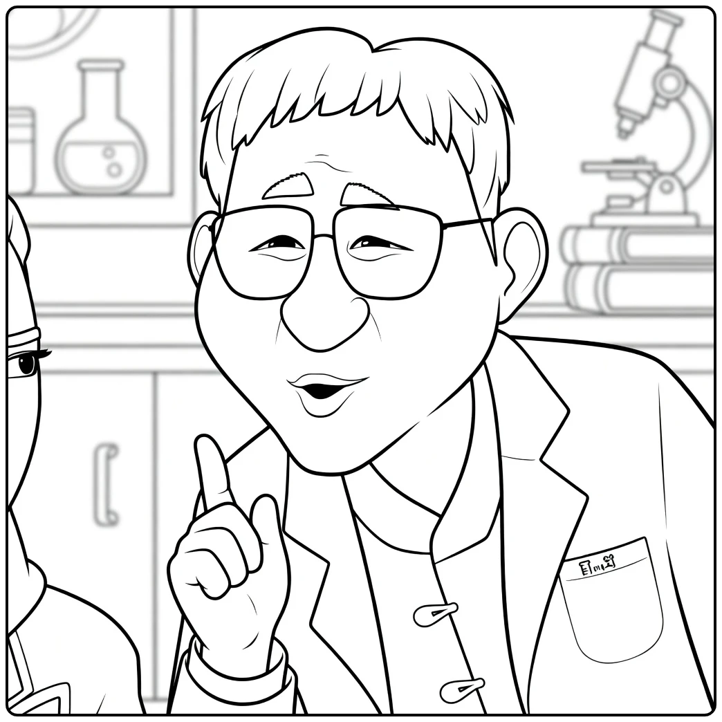 Kleurplaat kpop demon hunters Healer Han wijzend in lab