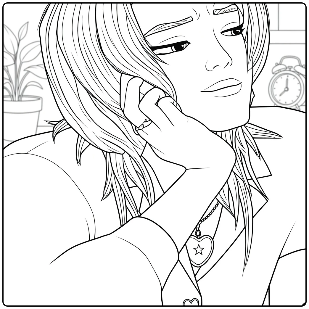 Kleurplaat kpop demon hunters Romance Saja: jongen met lang haar
