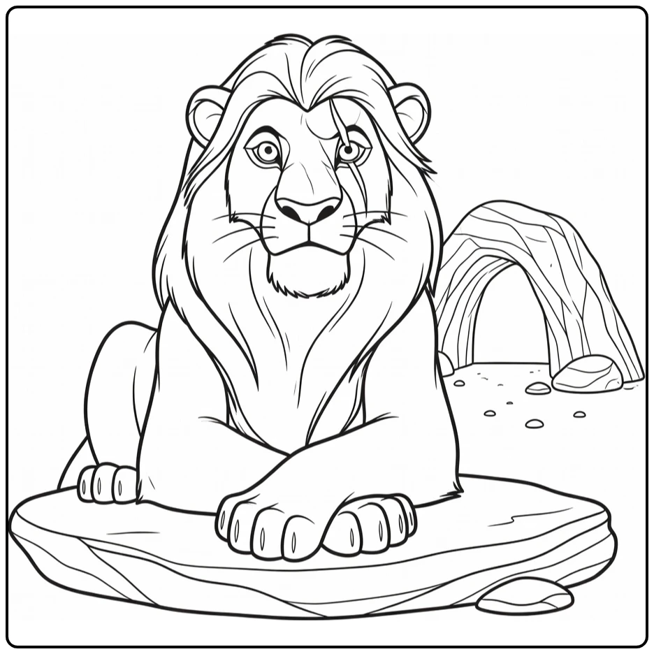 Kleurplaat scar op rots met gekruiste poten en littekenoog