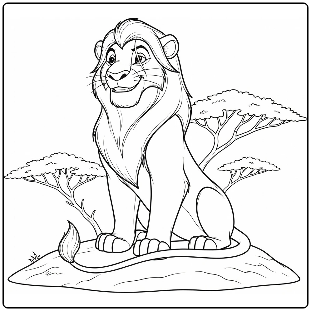 Kleurplaat Scar op aardenheuvel met grijns en littekenoog