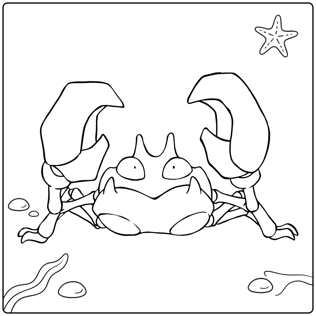 Krabby Water Pokemon Kleurplaat met bubbels en zeewier