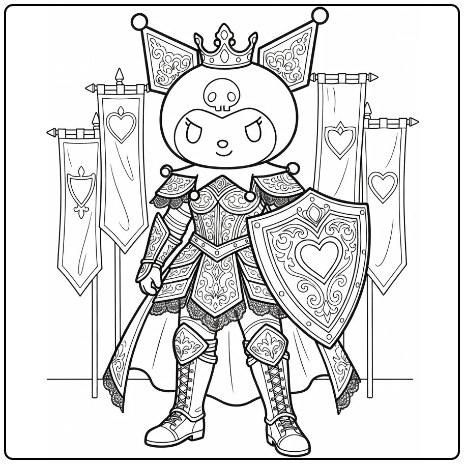 kuromi kleurplaat moeilijk ridder kostuum harnas hart schild