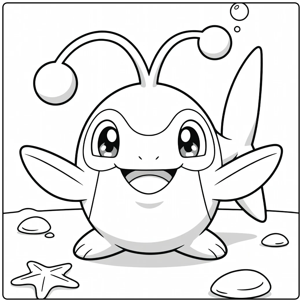 Lanturn Water Pokemon Kleurplaat met bubbels en zeester