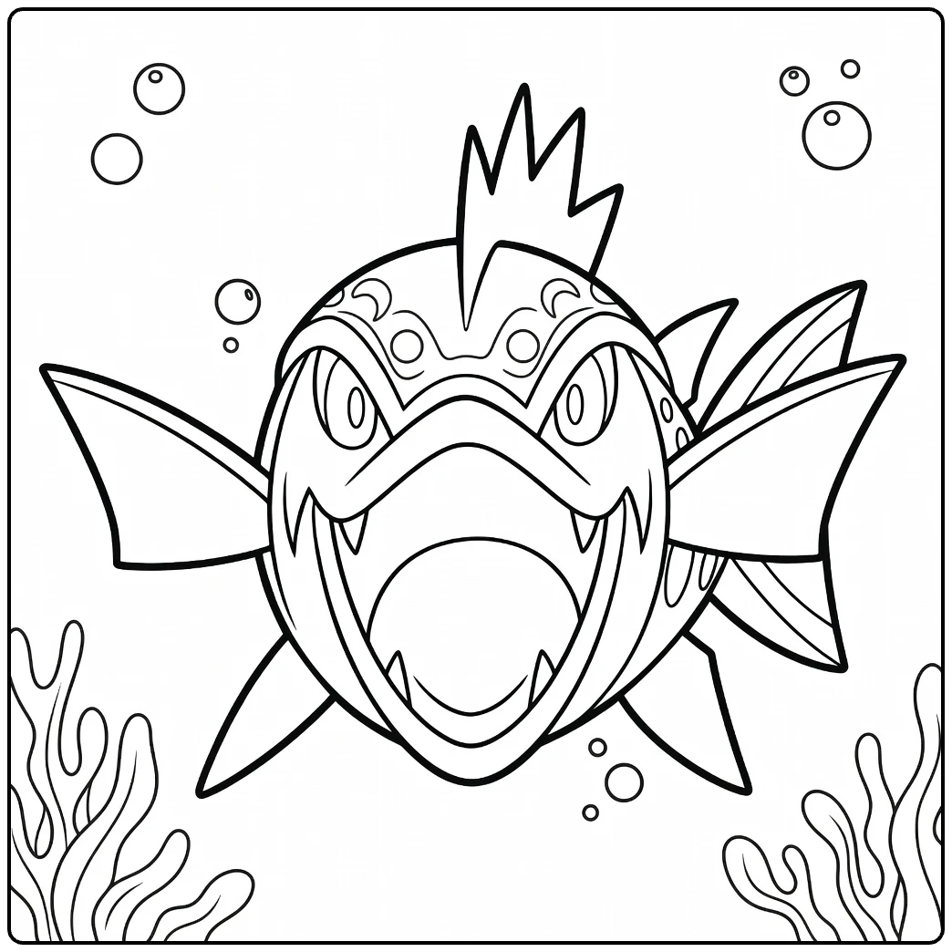 Stoere Basculin Blue-Striped Form Water Pokemon Kleurplaat