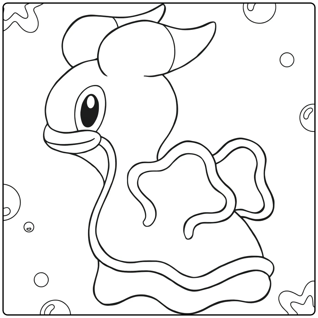Buizel Water Pokemon Kleurplaat met bubbels en sterren