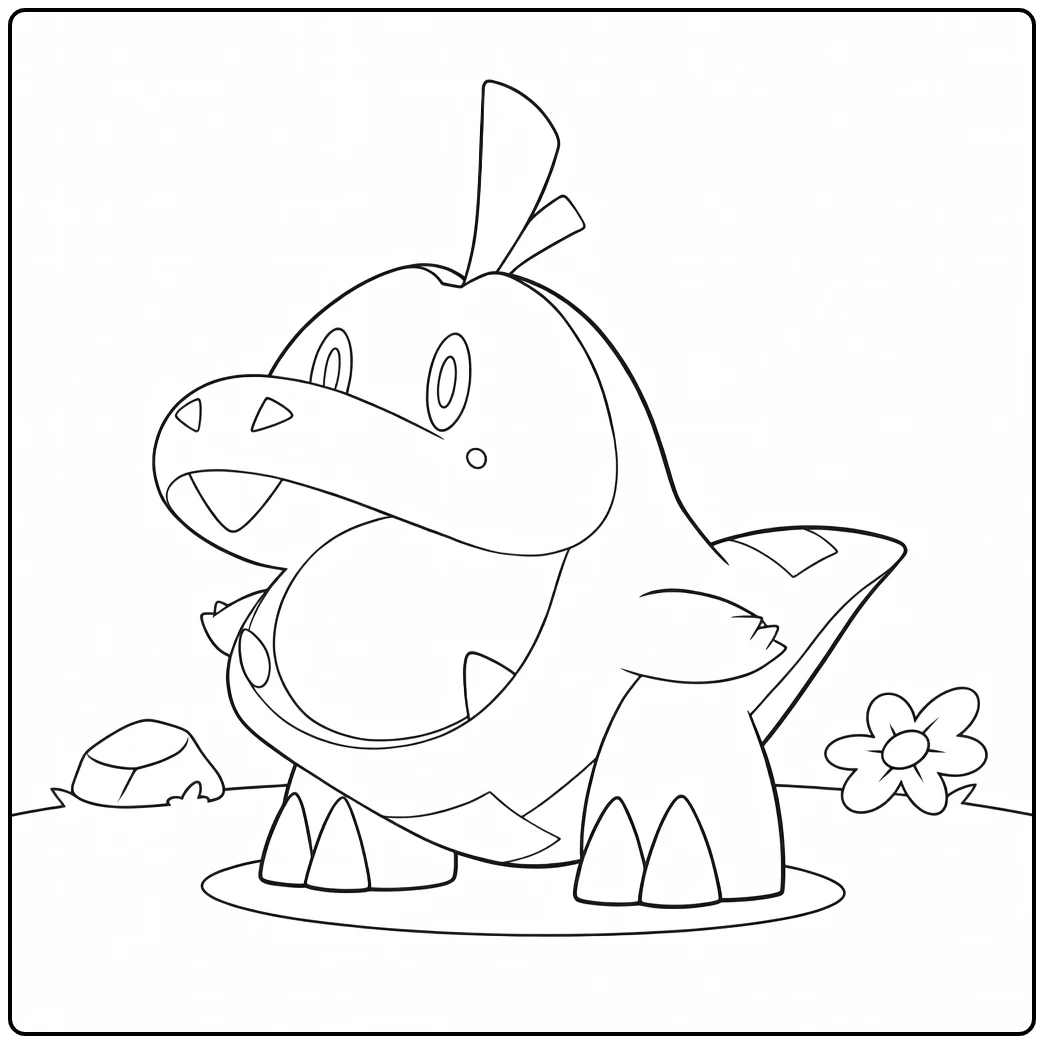 Fuecoco pokemon vuur kleurplaat schattig krokodilletje met bloemen