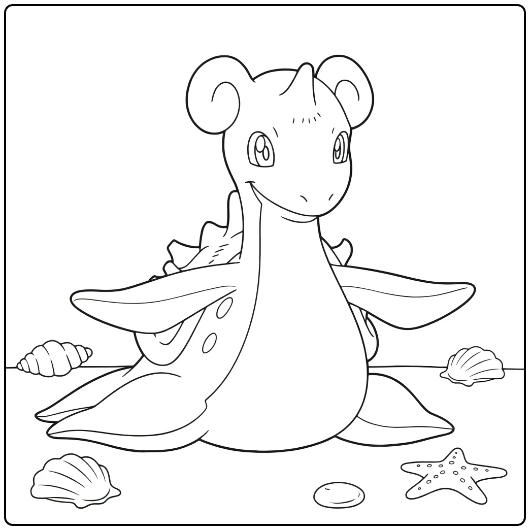 Lapras Water Pokemon Kleurplaat met schelpen zeester