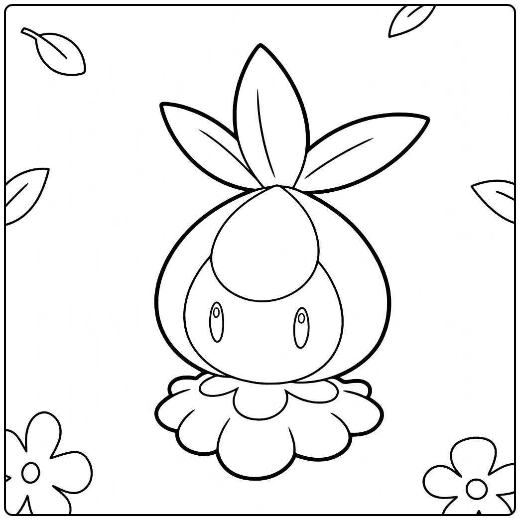 Petilil Kleurplaat: schattige gras-Pokémon met bladeren