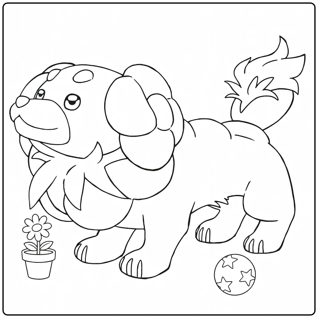 Pokemon Dachsbun kleurplaat met bloempot en sterbal