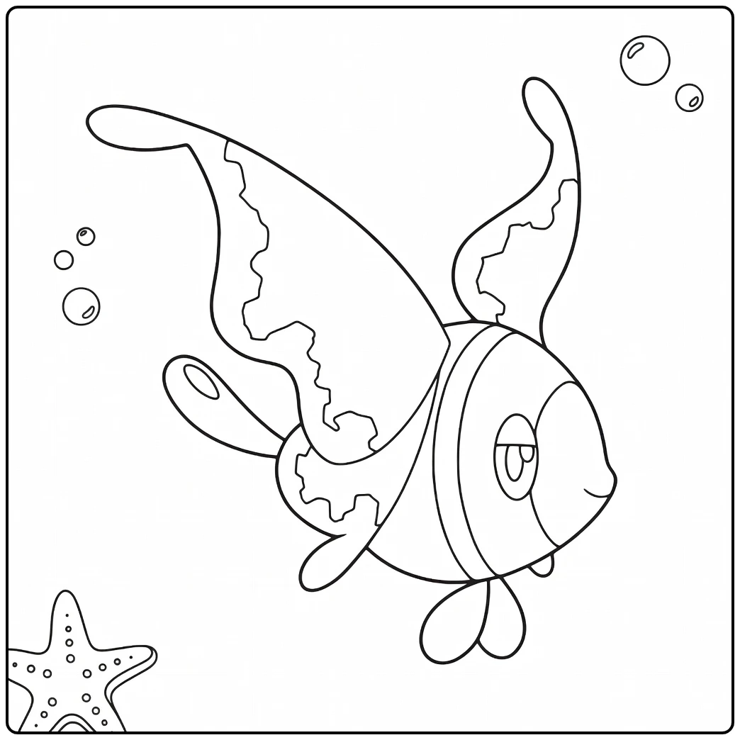 Pokemon Lumineon kleurplaat met bubbels en zeesterren