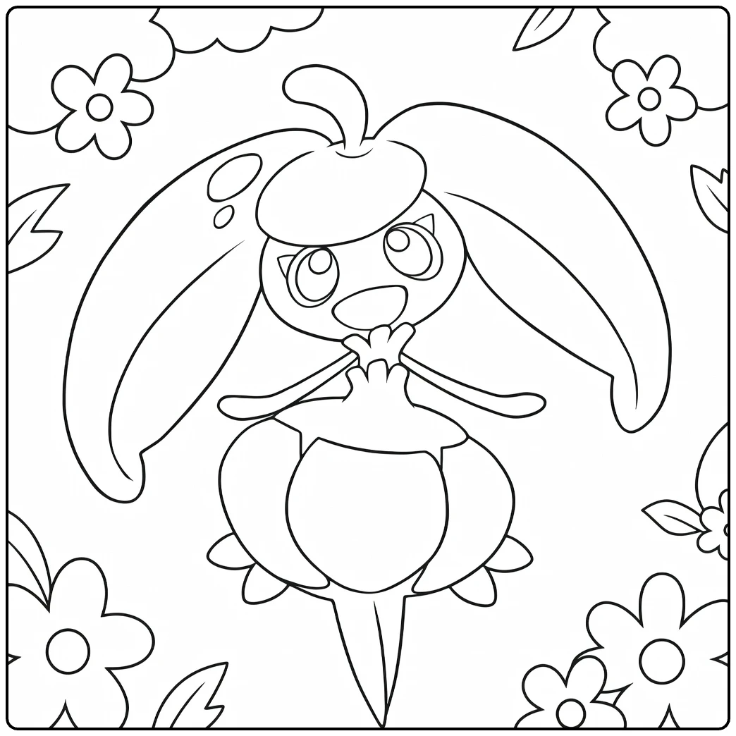 Schattige Pokemon Steenee kleurplaat met bloemen en bladeren