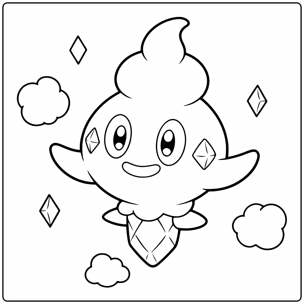 Pokemon Vanillite kleurplaat met wolken diamanten