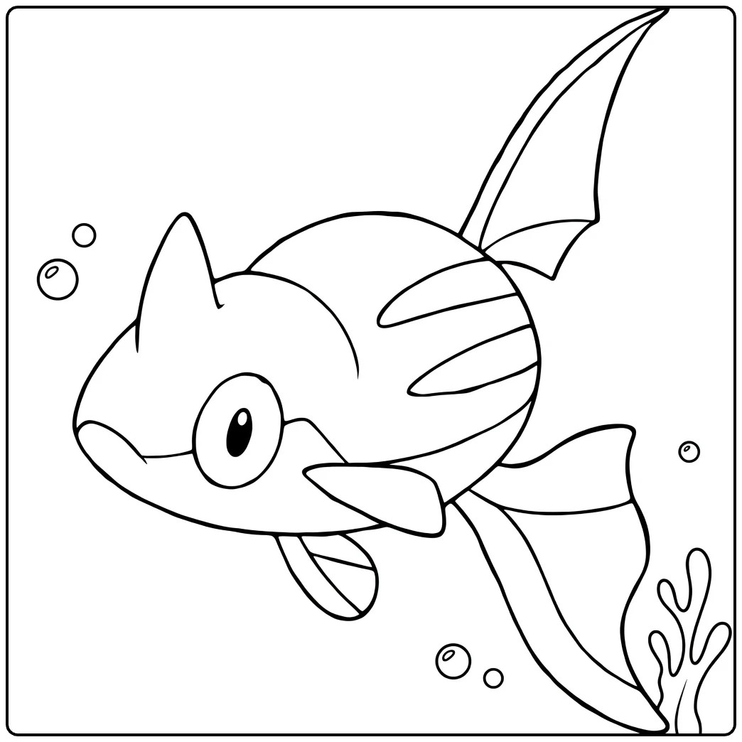 Remoraid Water Pokemon Kleurplaat met bellen en zeewier