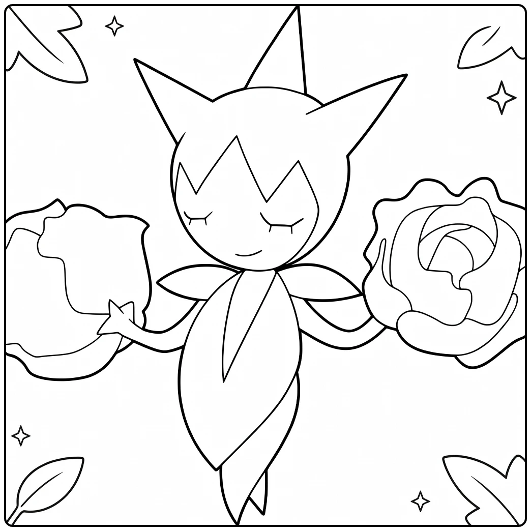 Roselia Kleurplaat: schattige Pokémon met rozen en sterren