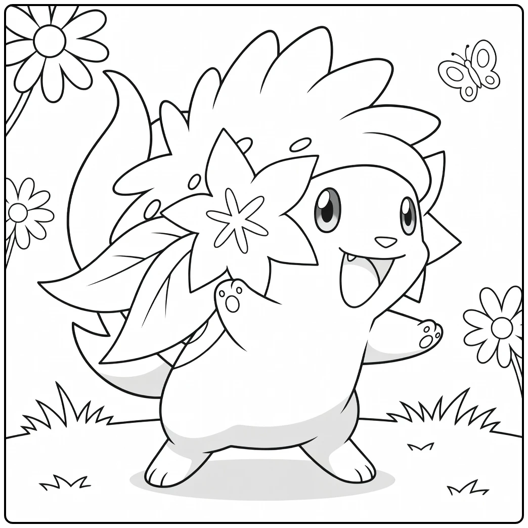 Shaymin Land Forme Kleurplaat met bloemen vlinders