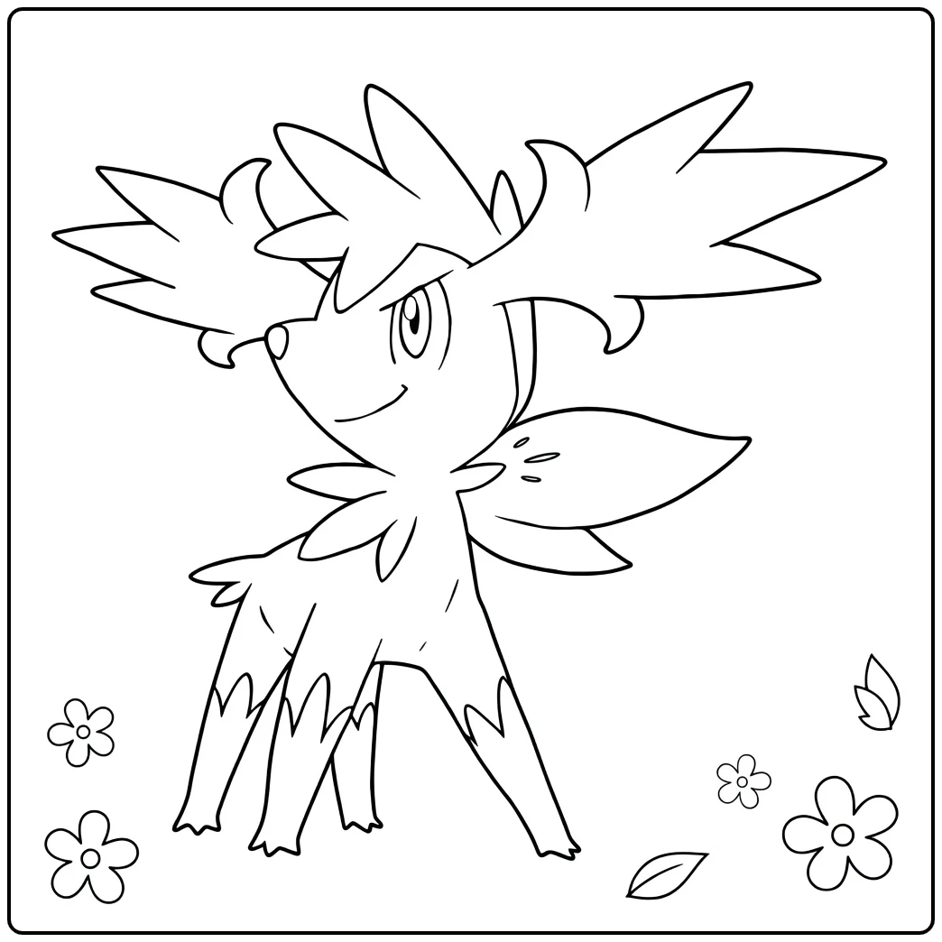Shaymin Sky Forme Kleurplaat met bloemen