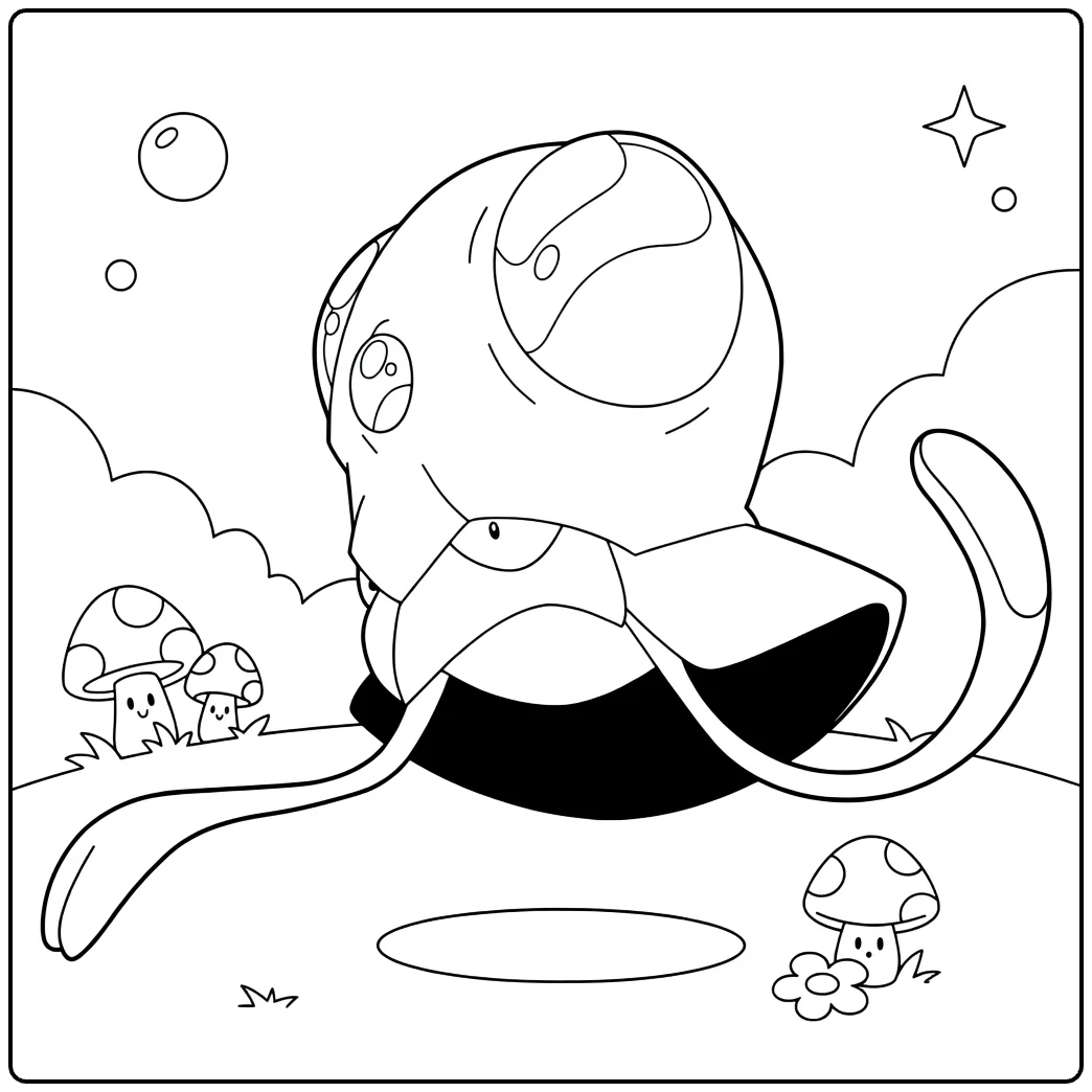 Tentacool Water Pokemon Kleurplaat met bubbels en tentakels